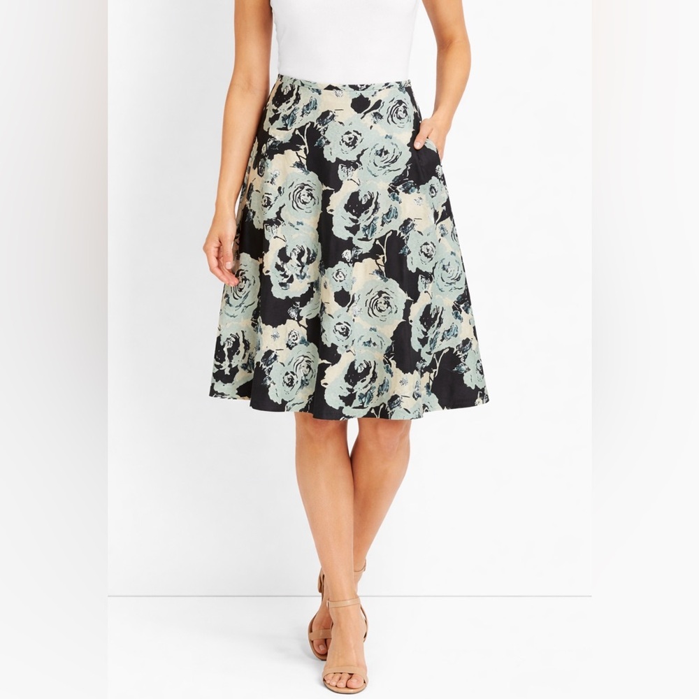 Talbots Skirt Blue and Cream Floral A-Line 2